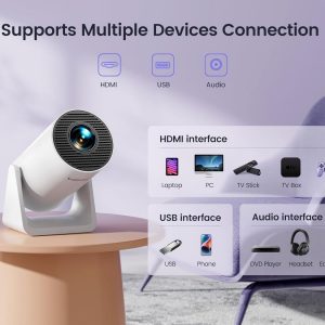 Smart Projector for Home Native 720p HD Resolution, 3000 Lumen, Rotabable Design, Speaker, Android 11 with Built-in Apps (Netflix, Prime, YouTube) WiFi, 120''Max Display