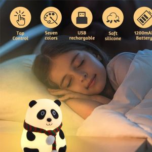 Panda Night Lamp, Panda Touch Silicone Lamp, 7 Colour Changing Light For Kids Bedroom, Usb Rechargeable,Birthday Gift For Girls And Boys (Close Eye), Multicolor, led