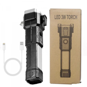 Torch Light,LED 3W Torch Light Rechargeable Torch Flashlight,Long Distance Beam Range Car Rescue Torch with Hammer Window Glass and Seat Belt Cutter Built Portable Rechargeable Torch Light