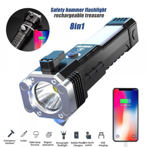 Torch Light,LED 3W Torch Light Rechargeable Torch Flashlight,Long Distance Beam Range Car Rescue Torch with Hammer Window Glass and Seat Belt Cutter Built Portable Rechargeable Torch Light