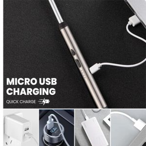 Light Arc Lighter Electric USB Rechargeable. Windproof Kitchen Lighter from Plasma Arc with 360 Motion and LED Battery Indicator. Rod Lighter for Kitchen, Grill, Picnic