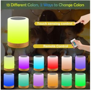 LED Bedside Lamp, Touch-Sensitive Night Light, 13 Colours, 3 Different Modes, Atmospheric Table Lamp with Timing Function for Bedroom