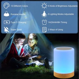 LED Bedside Lamp, Touch-Sensitive Night Light, 13 Colours, 3 Different Modes, Atmospheric Table Lamp with Timing Function for Bedroom