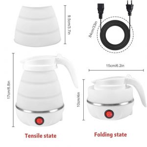 Folding Electric Kettle, 600 ml Portable Kettle Mini Kettle, Foldable Electric Kettle, Silicone Travel Kettle for Camping, Travel and Holiday (White)