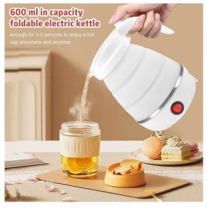 Folding Electric Kettle, 600 ml Portable Kettle Mini Kettle, Foldable Electric Kettle, Silicone Travel Kettle for Camping, Travel and Holiday (White)