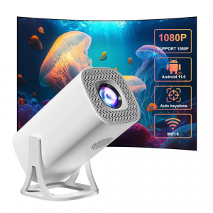 Smart Mini Portable Projector,Native 720p, 4K 1080P Support, Android 11, WiFi 6, Bluetooth 5, 180 Rotatable (White)