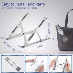 Adjustable Aluminum Ergonomic Foldable Portable Tabletop Laptop/Desktop Riser Stand Holder Compatible for MacBook, HP, Dell, Lenovo & All Other Notebook (Silver)