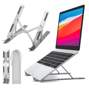 Adjustable Aluminum Ergonomic Foldable Portable Tabletop Laptop/Desktop Riser Stand Holder Compatible for MacBook, HP, Dell, Lenovo & All Other Notebook (Silver)