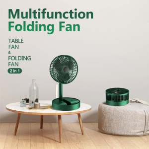 Portable Folding Fan Retractable Floor Standing Fan,Style: Rechargeable (Green)