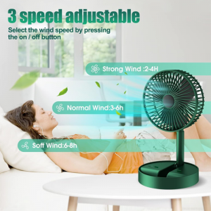 Portable Folding Fan Retractable Floor Standing Fan,Style: Rechargeable (Green)