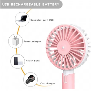 Small Desk Fan with Base, Lightweight Rechargeable USB Handheld Fan for Girl, Women, Men, Indoor, Outdoor