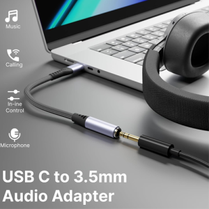 C to 3.5mm Audio Jack Connector |  Braided Cable | Compatible with iPhone 16,15 Series & Other Type C Phones