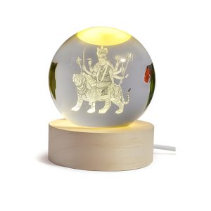 Durga Mata 3D LED Night Lamp Wooden Base, Laser Engraved Goddess Durga on Tiger | USB Powered Acrylic Light for Mandir & Home Decore