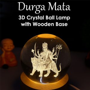 Durga Mata 3D LED Night Lamp Wooden Base, Laser Engraved Goddess Durga on Tiger | USB Powered Acrylic Light for Mandir & Home Decore