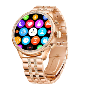 Gen 9 Smart Watch with Touchscreen AMOLED Display, Rose Gold Metal Band, Purple Silicone Strap, Golden Diamond Edition