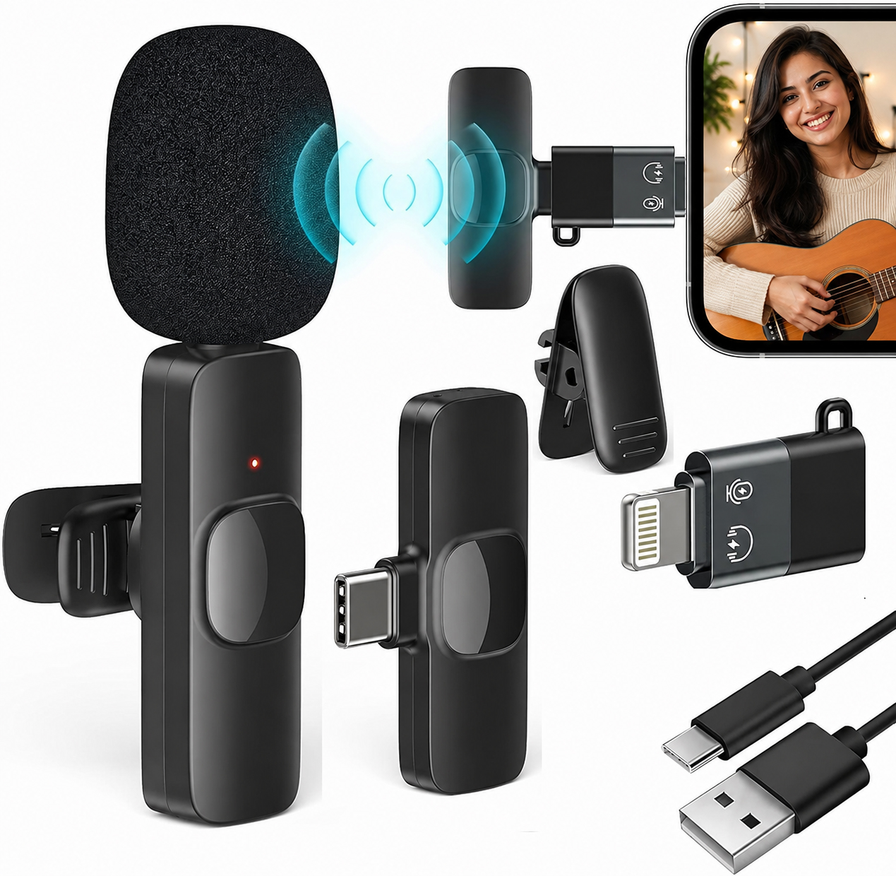 Wireless Lavalier Microphone K8 Noise Reduction Mic for YouTube, Vlogging, Recording | RDGstores - Image 2