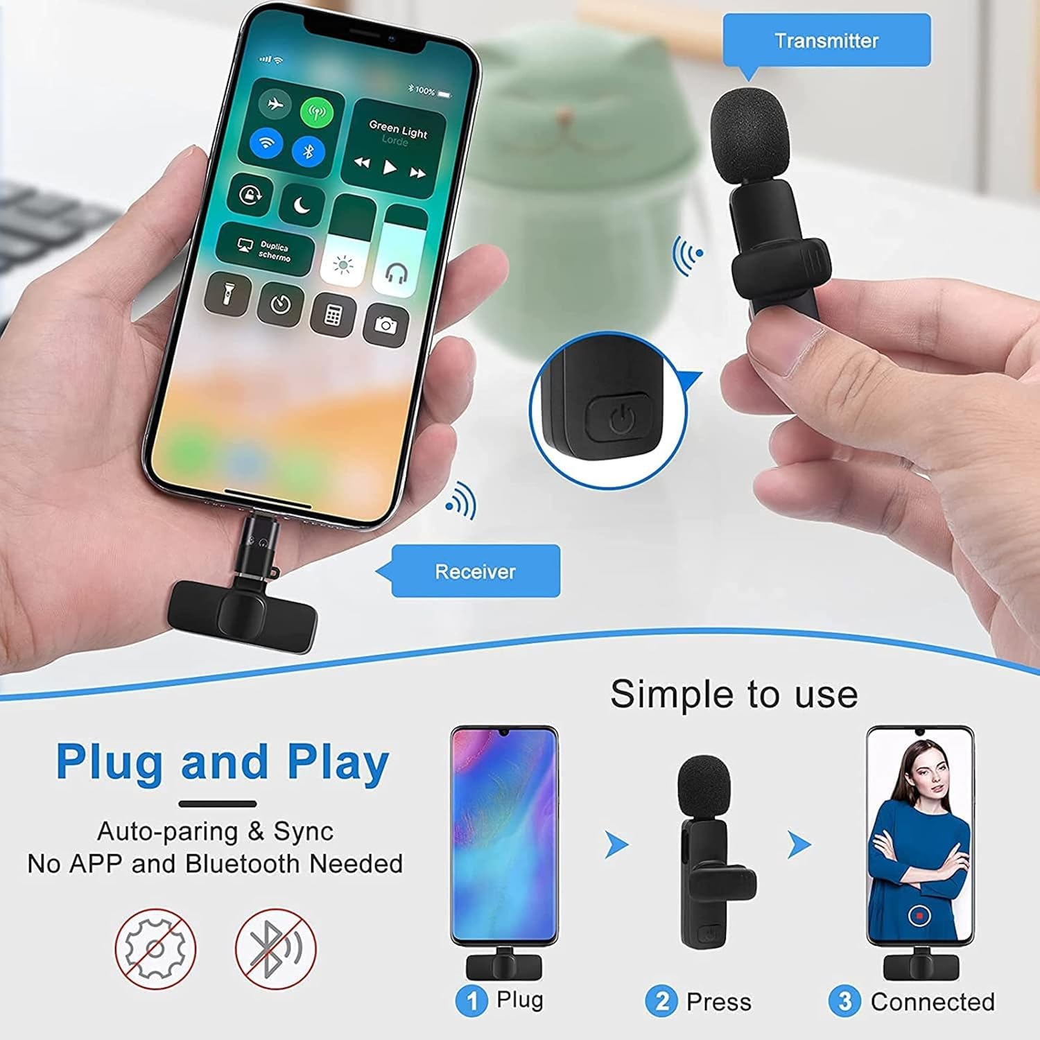 Wireless Lavalier Microphone K8 Noise Reduction Mic for YouTube, Vlogging, Recording | RDGstores - Image 5