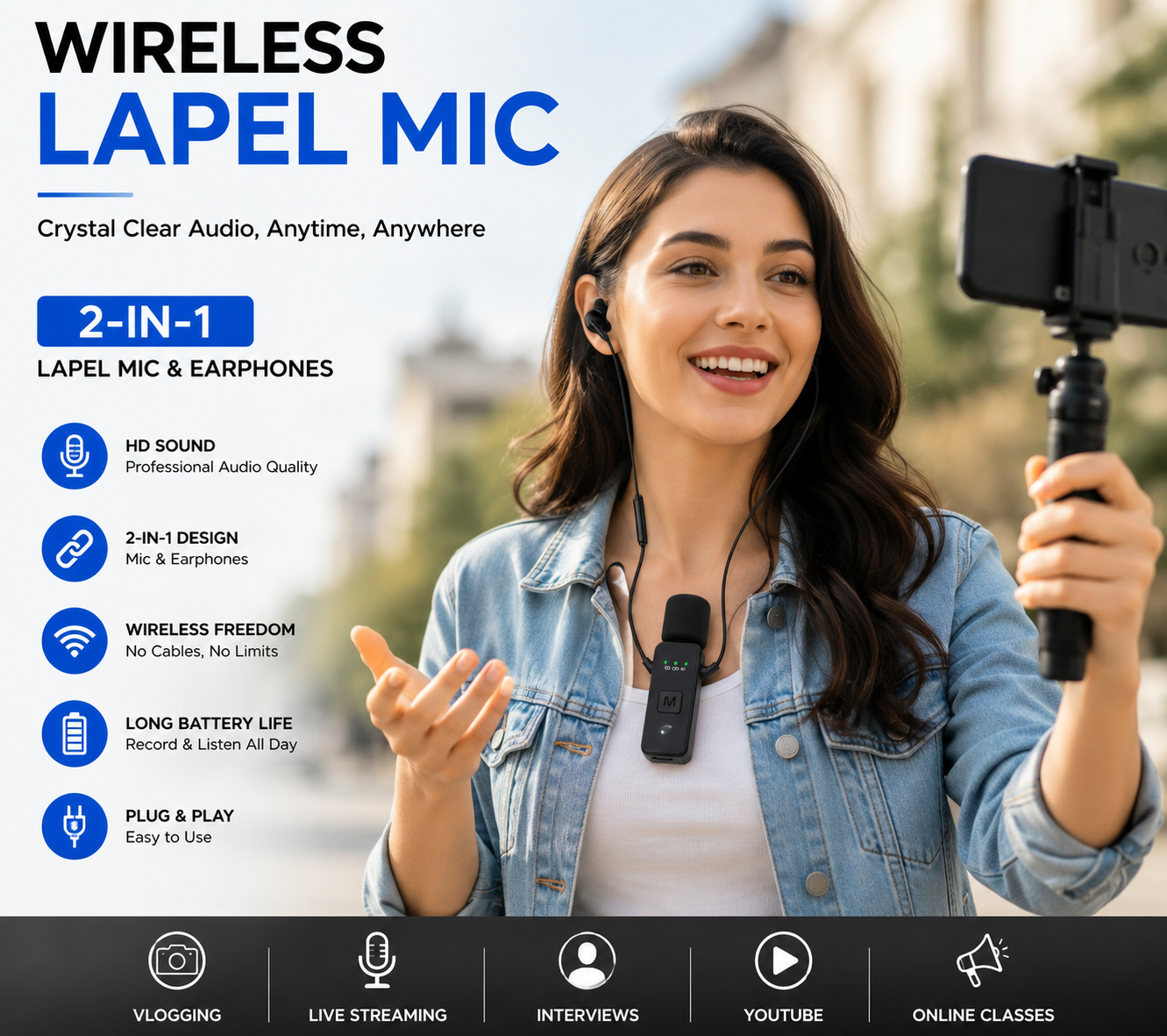 Wireless Lavalier Microphone KMP-153 Noise Reduction Mic for YouTube, Vlogging, Recording | RDGstores - Image 5
