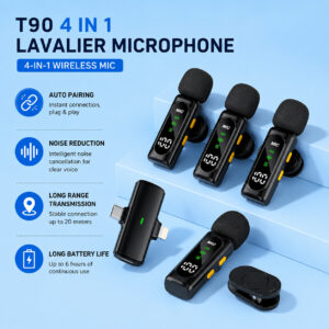 Wireless Lavalier Microphone T90 Noise Reduction Mic for YouTube, Vlogging, Recording | RDGstores