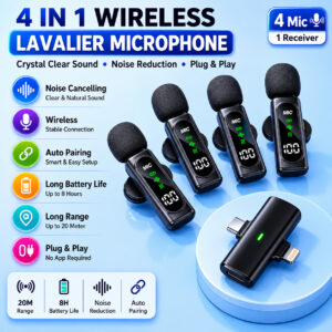 Wireless Lavalier Microphone T90 Noise Reduction Mic for YouTube, Vlogging, Recording | RDGstores