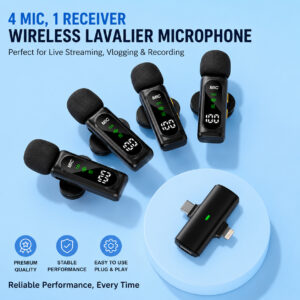 Wireless Lavalier Microphone T90 Noise Reduction Mic for YouTube, Vlogging, Recording | RDGstores