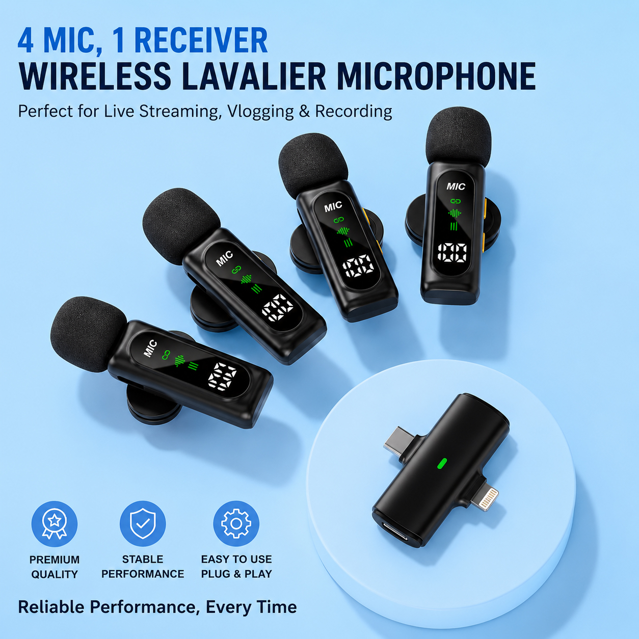 Wireless Lavalier Microphone T90 Noise Reduction Mic for YouTube, Vlogging, Recording | RDGstores - Image 5