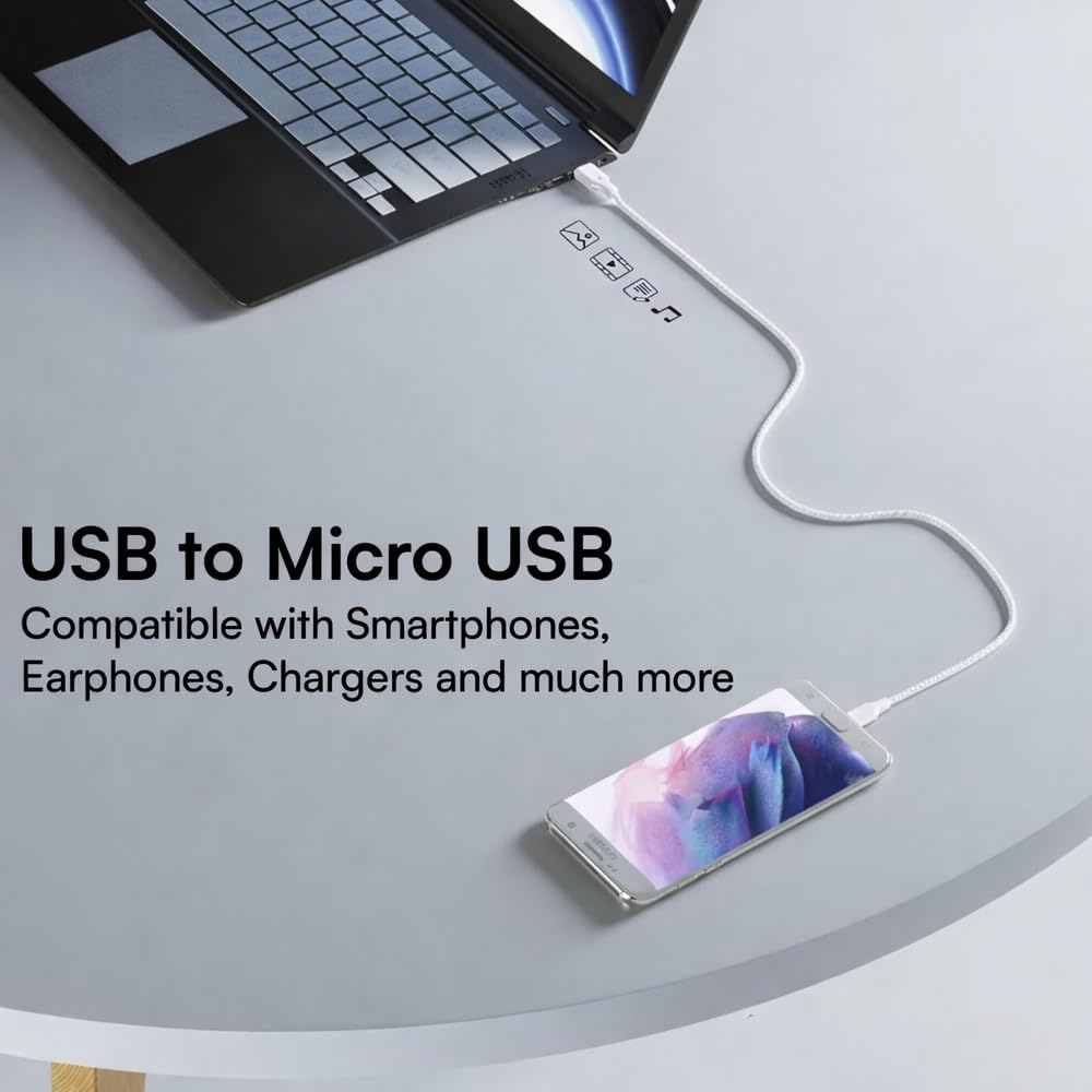 High-Speed USB to Micro USB (V8) Cable Fast Charging & Data Sync for Smartphones, Tablets, Laptops & Other Micro USB Devices - Image 2