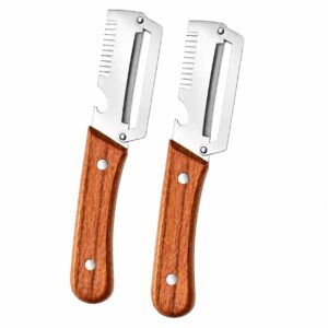 2 Pack Multifunctional Vegetable Peeler for Kitchen 3 in 1 Stainless Steel Peeler with Wooden Handle, Grater & Bottle Opener Fruit & Vegetable Peeler for Potato, Carrot, Apple & Cucumber