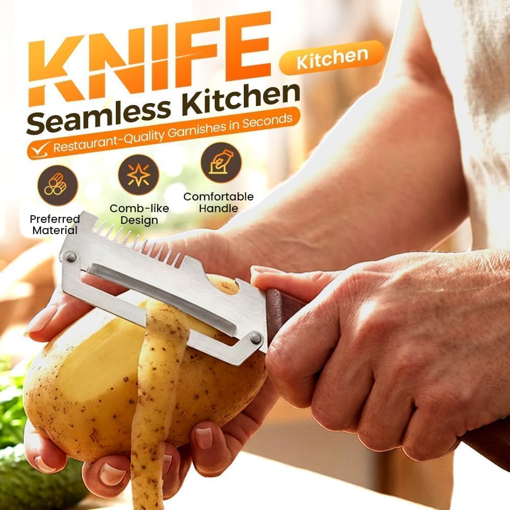 2 Pack Multifunctional Vegetable Peeler for Kitchen 3 in 1 Stainless Steel Peeler with Wooden Handle, Grater & Bottle Opener Fruit & Vegetable Peeler for Potato, Carrot, Apple & Cucumber - Image 3