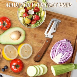 1 Pack Multifunctional Vegetable Peeler for Kitchen 3 in 1 Stainless Steel Fruit & Vegetable Peeler with Wooden Handle, Built-in Grater & Bottle Opener for Potato, Carrot, Apple & Cucumber