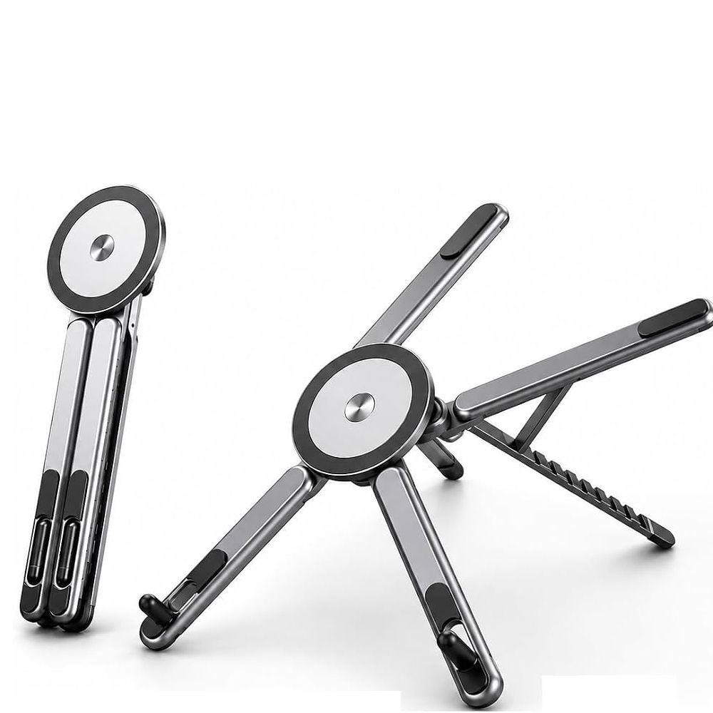 Portable Aluminium Laptop Stand Foldable & Height Adjustable, 360° Multi-Angle Desk Stand for Laptop, Tablet, iPad & Mobile, Magnetic Phone Holder for iPhone, Compact Travel Stand (Titanium Grey) - Image 5