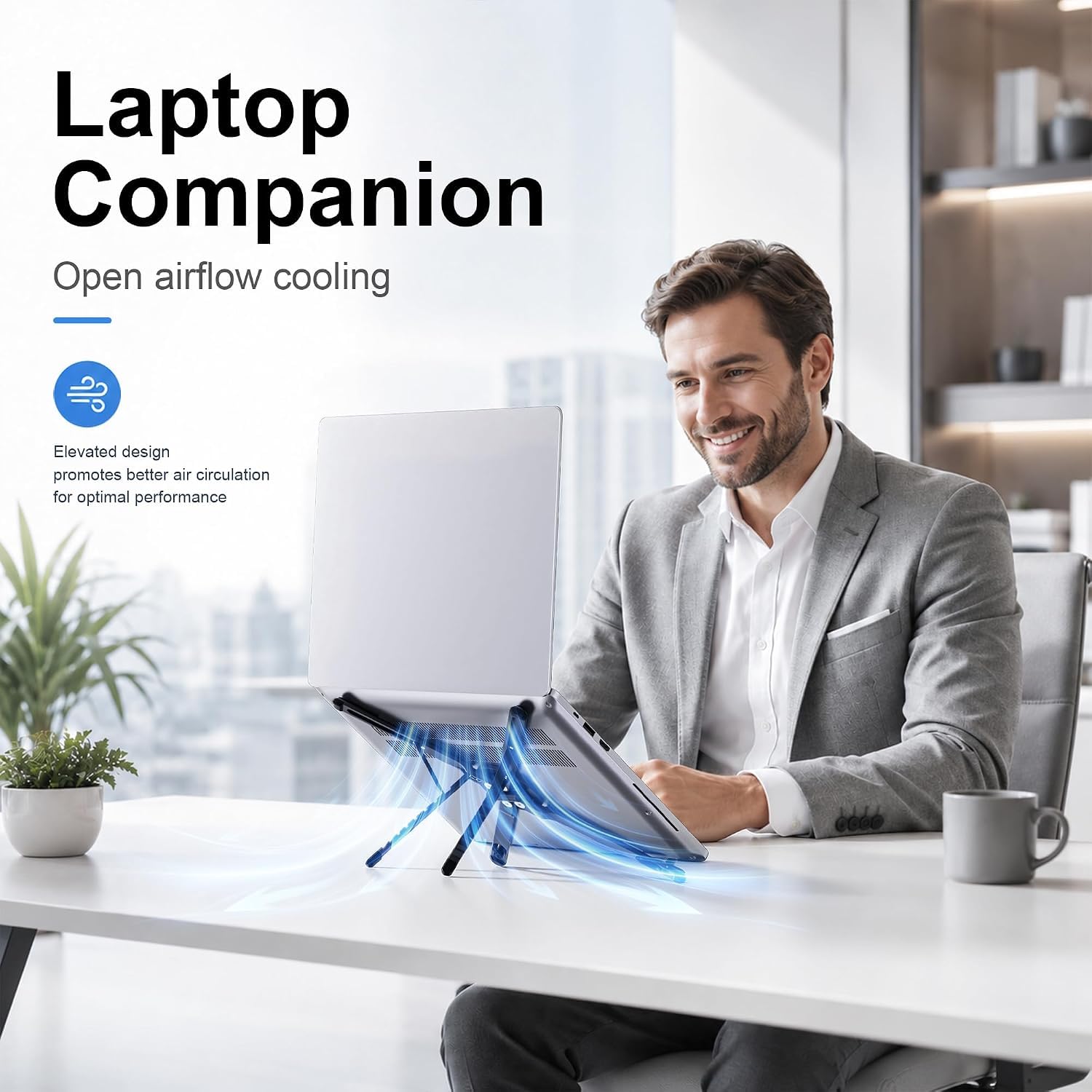 Portable Aluminium Laptop Stand Foldable & Height Adjustable, 360° Multi-Angle Desk Stand for Laptop, Tablet, iPad & Mobile, Magnetic Phone Holder for iPhone, Compact Travel Stand (Titanium Grey) - Image 2