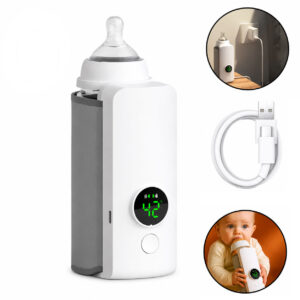 Portable Baby Bottle Warmer, USB Rechargeable Milk Warmer with Digital Temperature Display, Travel Bottle Heater for Breast Milk & Formula, Fast Heating & Safe Use (White)