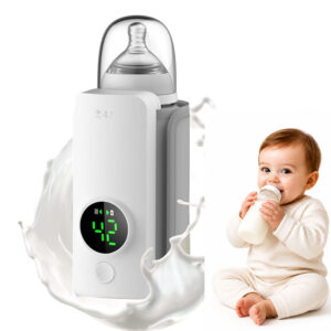 Portable Baby Bottle Warmer, USB Rechargeable Milk Warmer with Digital Temperature Display, Travel Bottle Heater for Breast Milk & Formula, Fast Heating & Safe Use (White)