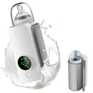 Portable Baby Bottle Warmer, USB Rechargeable Milk Warmer with Digital Temperature Display, Travel Bottle Heater for Breast Milk & Formula, Fast Heating & Safe Use (White)