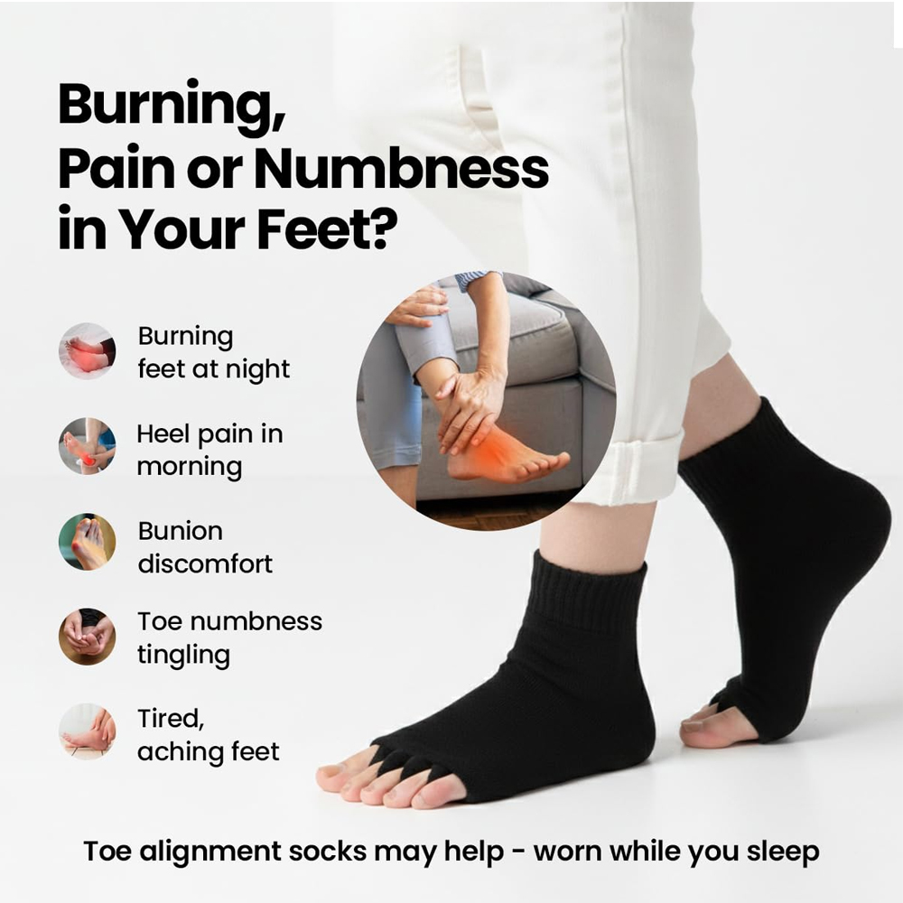 DIRTS Original Foot Alignment 5-Toe Separator Orthopedic Cotton Socks for Women & Men – Bunion Corrector & Plantar Fasciitis Support(Black, M) - Image 2