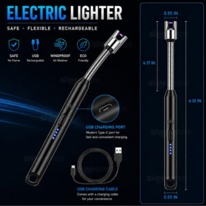 Rechargeable Electric Gas Lighter for Kitchen, Lighter for Gas Stove, Candles, C-Type USB, Multi Purpose - 360° Flexible & Windproof