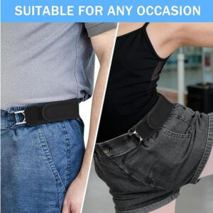 Buckleless Elastic Belt for Men & Women Invisible Waist Belt Tactical Metal Hook Stretch Adjustable No Buckle Comfort Belt for Jeans Pants Dresses Office Travel Casual Wear 1-PAIR