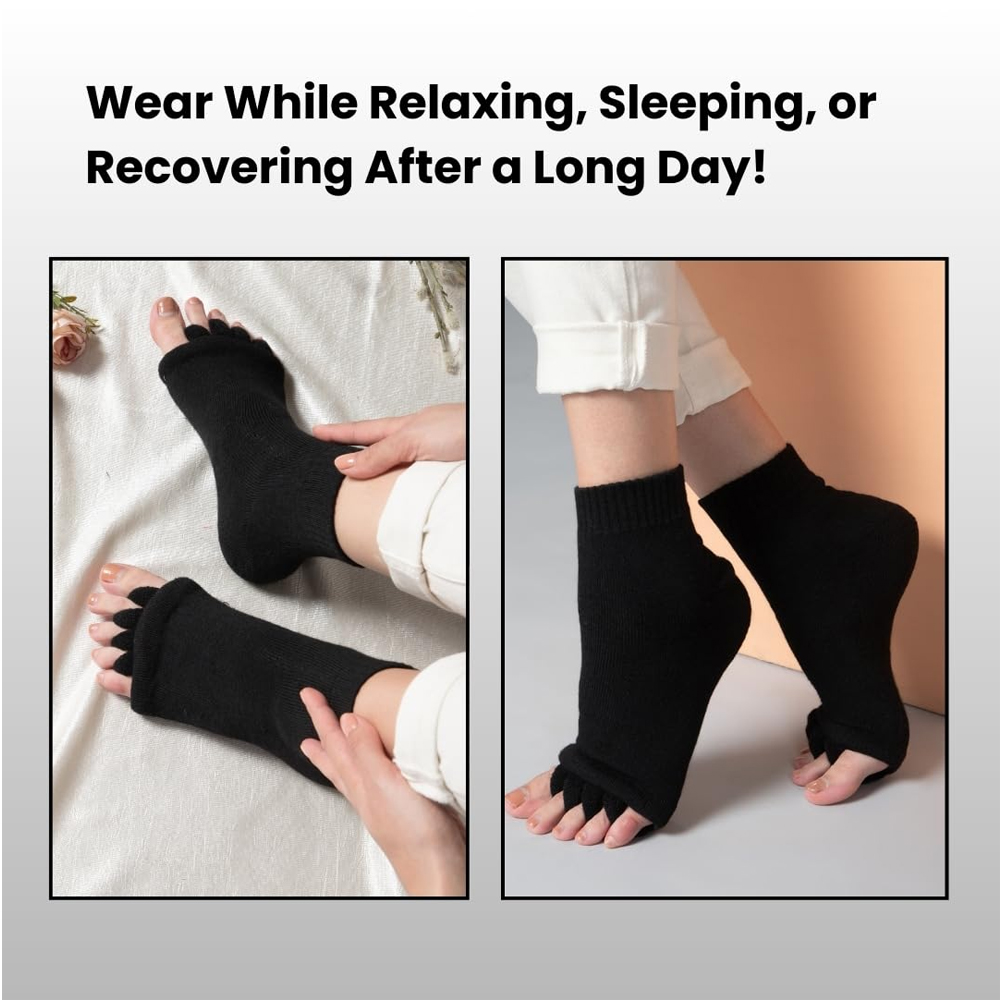 DIRTS Original Foot Alignment 5-Toe Separator Orthopedic Cotton Socks for Women & Men – Bunion Corrector & Plantar Fasciitis Support(Black, M) - Image 3