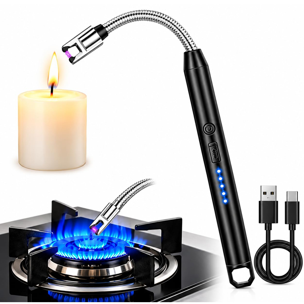 Rechargeable Electric Gas Lighter for Kitchen, Lighter for Gas Stove, Candles, C-Type USB, Multi Purpose - 360° Flexible & Windproof