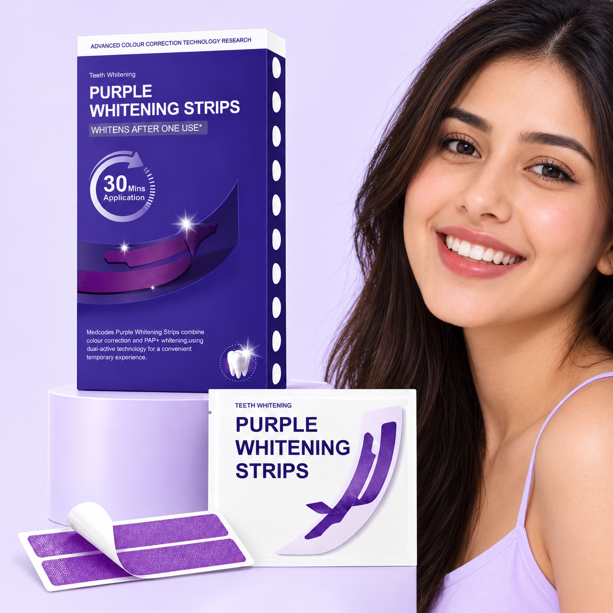 Purple Teeth Whitening Strips | Teeth Treatments 14 Strips | Whitens Teeth in 1 Use | Peroxide & Sensitivity-Free, Enamel-Safe Oral Care | PAP & Hydroxyapatite For Stain Removal | (Purple Teeth Whitening-14 Strips) (7) - Image 4