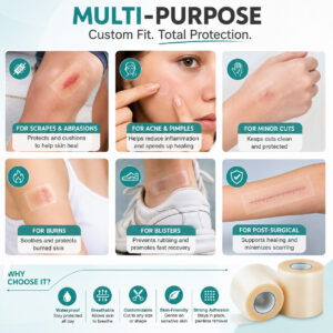 Hydrocolloid Dressing Roll for Blisters, Burns & Acne, Waterproof Cut-to-Size Pimple Patch Roll, Medical Grade Wound Care Bandage for Heel Blister Protection & Skin Healing ( 5cm x 5 m)