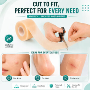 Hydrocolloid Dressing Roll for Blisters, Burns & Acne, Waterproof Cut-to-Size Pimple Patch Roll, Medical Grade Wound Care Bandage for Heel Blister Protection & Skin Healing ( 5cm x 5 m)