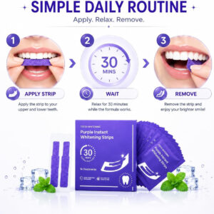 Purple Teeth Whitening Strips | Teeth Treatments 14 Strips | Whitens Teeth in 1 Use | Peroxide & Sensitivity-Free, Enamel-Safe Oral Care | PAP & Hydroxyapatite For Stain Removal | (Purple Teeth Whitening-14 Strips) (7)