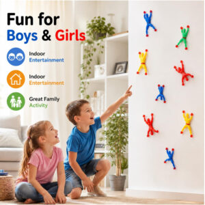 Wall Climbing Sticky Man Action Figures, 5 Pcs Pack Flexible Throwing Toy Set with Red Grip Balls, Random Colour Climber Men Party Return Gifts for Kids Indoor Play