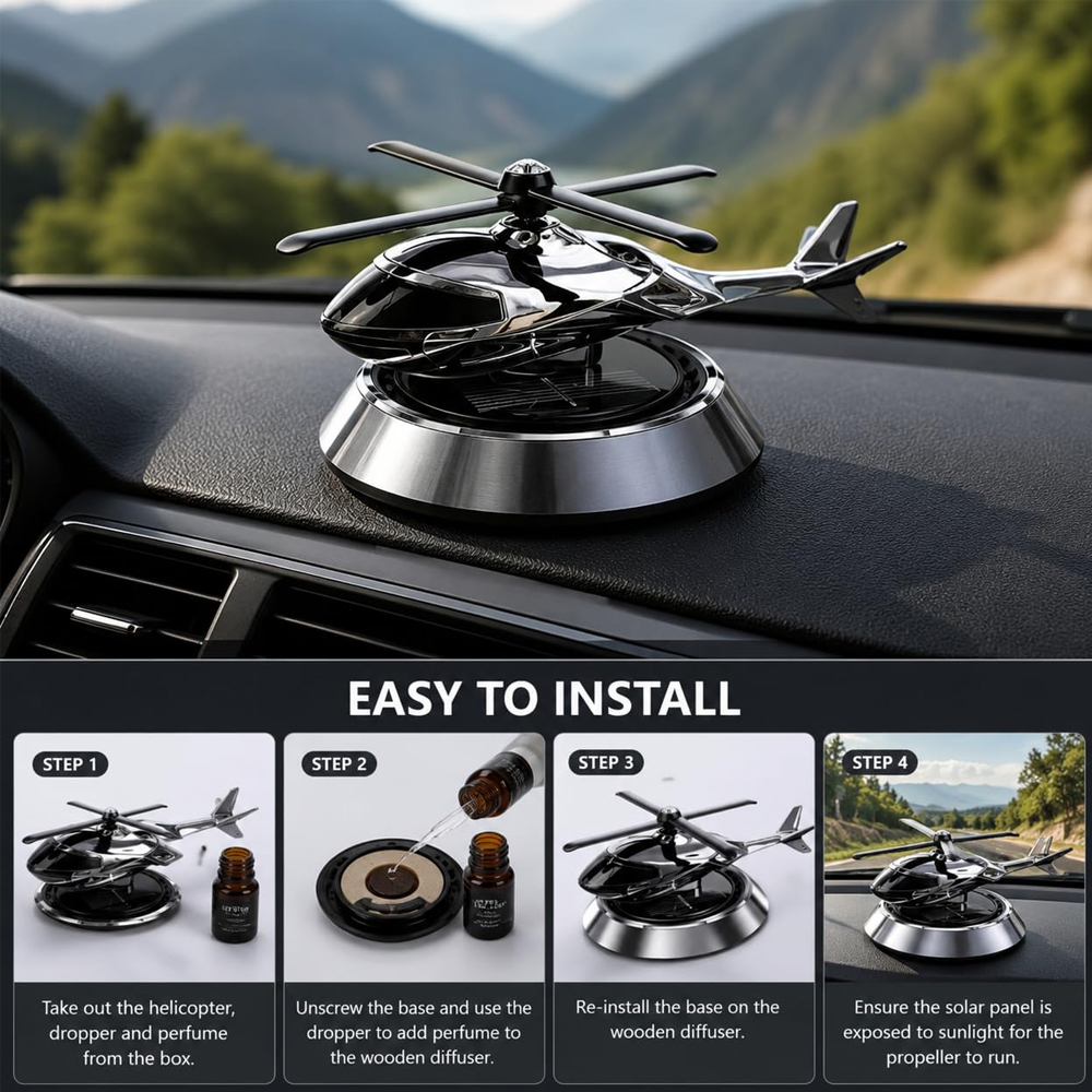 Solar Helicopter for Car | Aroma Diffuser Air Freshener for Car | Rotating Solar Powered Helicopter for Car Dashboard | Interior Perfume Diffuser for Offices and Study Tables as a Showpiece - Image 3