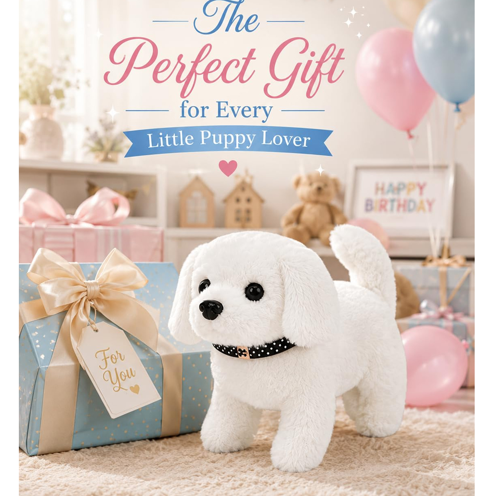 Hopping Walking Dog Toy with Sound, Soft Plush Puppy Figure with Wiggling Ears, Twitching Mouth & Nose, Interactive Pet Toy for Baby & Kids Birthday Gift (1, White) - Image 3