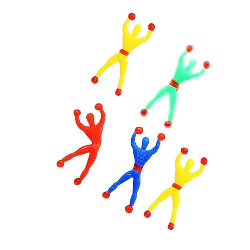 Wall Climbing Sticky Man Action Figures, 5 Pcs Pack Flexible Throwing Toy Set with Red Grip Balls, Random Colour Climber Men Party Return Gifts for Kids Indoor Play