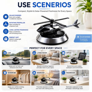 Solar Helicopter for Car | Aroma Diffuser Air Freshener for Car | Rotating Solar Powered Helicopter for Car Dashboard | Interior Perfume Diffuser for Offices and Study Tables as a Showpiece