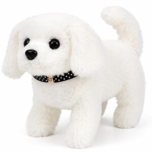 Hopping Walking Dog Toy with Sound, Soft Plush Puppy Figure with Wiggling Ears, Twitching Mouth & Nose, Interactive Pet Toy for Baby & Kids Birthday Gift (1, White)